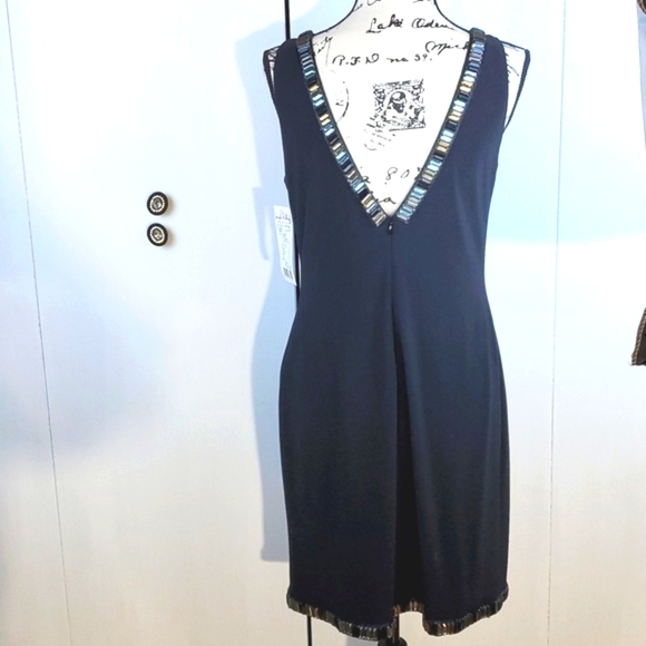 Joseph Ribkoff- Womens Black Double V Beaded Evening Dress Stunning! Sz.10 - Picture 8 of 12